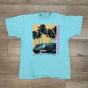 Vintage 1989 California Car Blue T-Shirt Single Stitch Adult Size Large 80's VTG